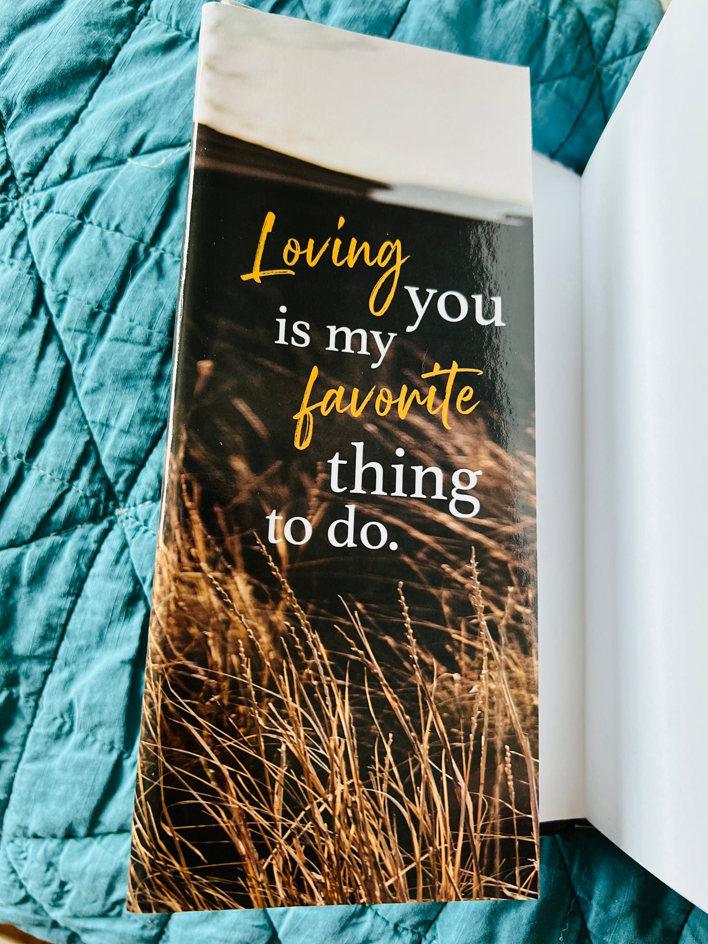 Photo of the inside jacket quote for The Fisherman Series hardcover by Jewel E. Ann that reads loving you is my favorite thing to do.