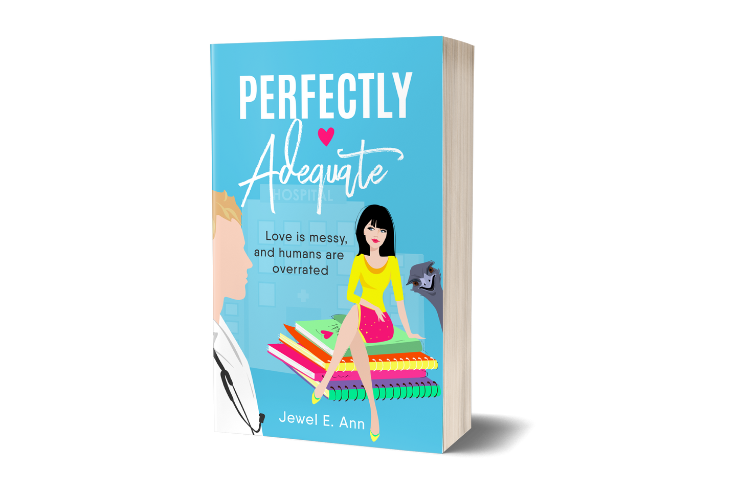 Paperback mockup up of a cover of Perfectly Adequate by Jewel E. Ann a contemporary romance
