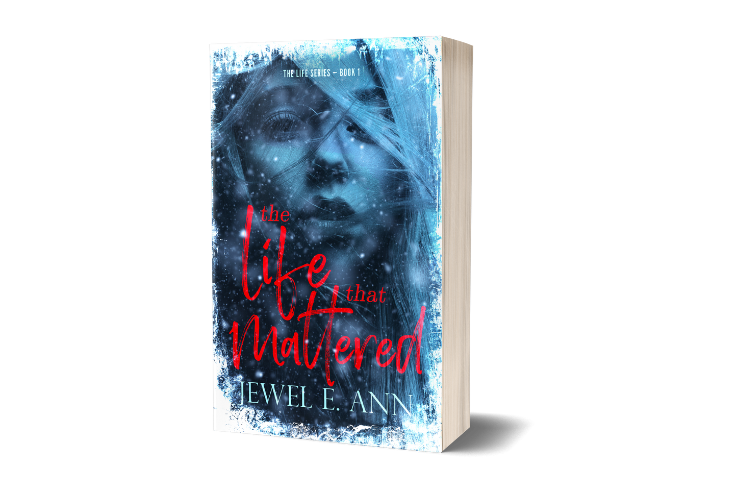 Paperback book mockup up of a cover of The Life That Mattered by Jewel E. Ann a romantic suspense.