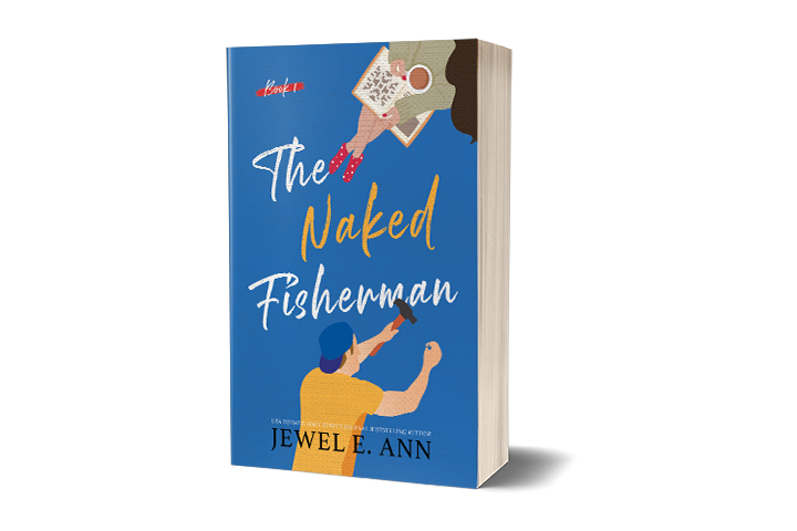 Paperback mockup up of a cover of The Naked Fisherman by Jewel E. Ann a new adult romance