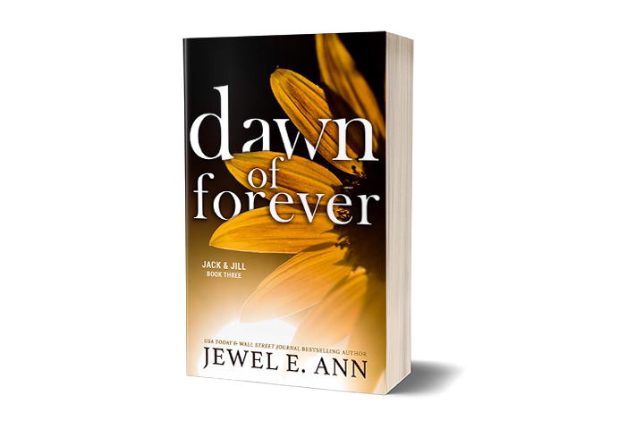 Paperback book mockup up of a cover of Dawn of Forever by Jewel E. Ann a romantic suspense.
