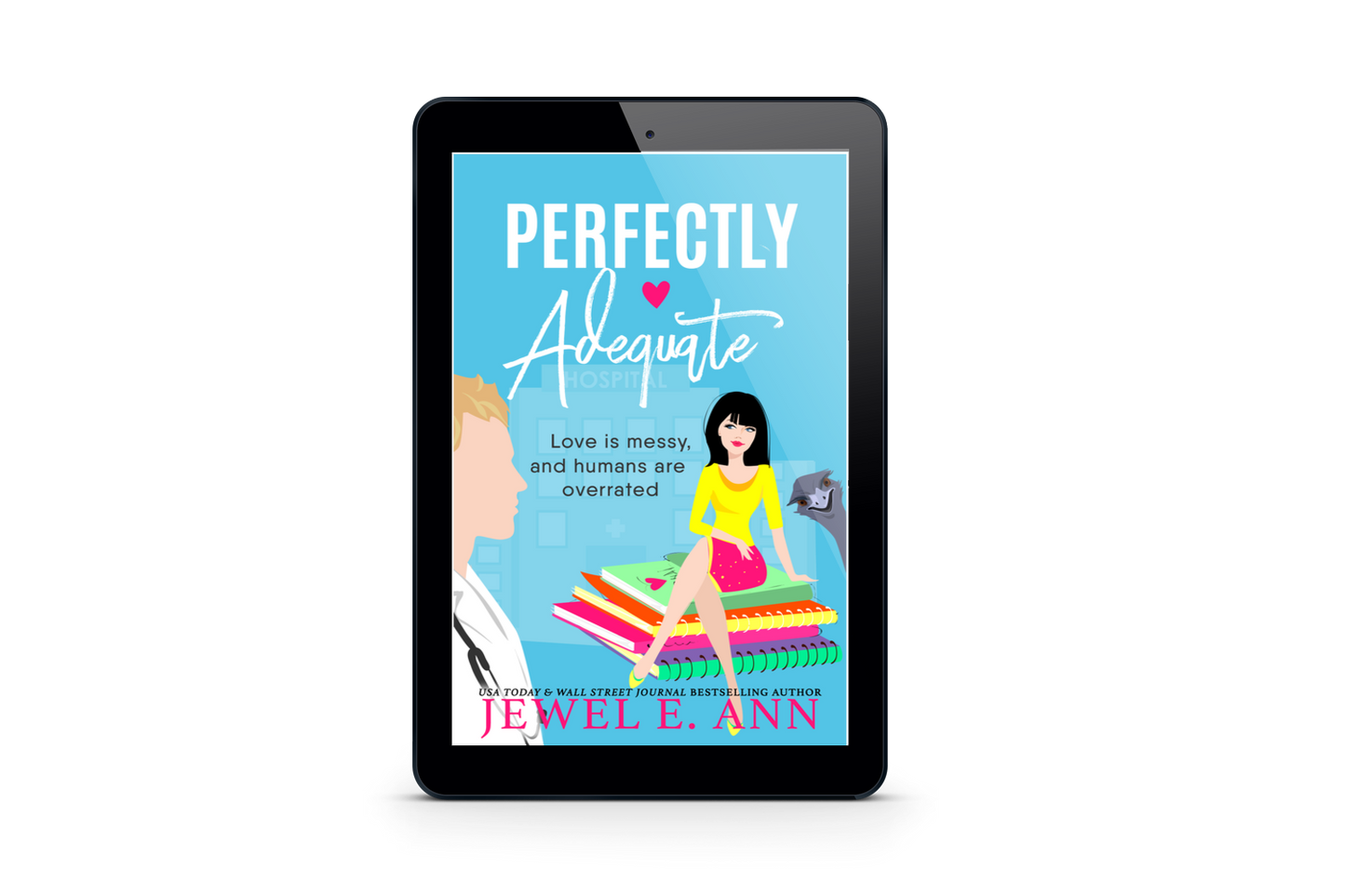 Ebook mockup up of a cover of Perfectly Adequate by Jewel E. Ann a contemporary romance
