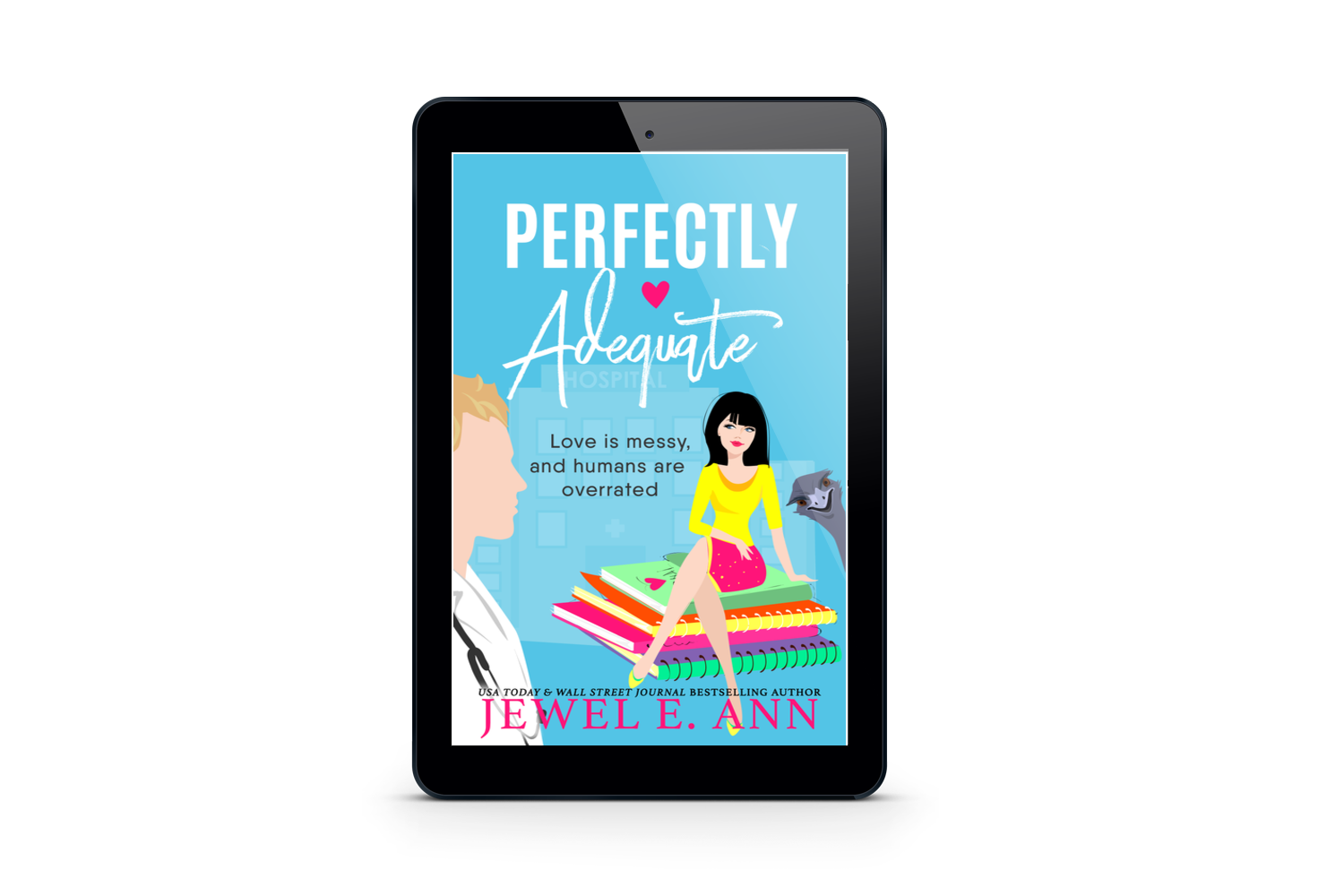 Ebook mockup up of a cover of Perfectly Adequate by Jewel E. Ann a contemporary romance
