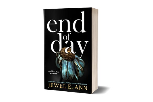 Paperback book mockup up of a cover of End of Day by Jewel E. Ann a romantic suspense novel