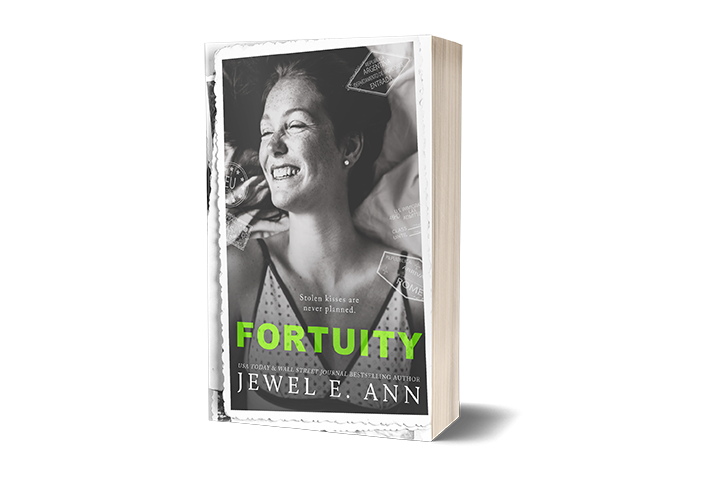 Paperback mockup up of a cover of Fortuity by Jewel E. Ann a contemporary romance