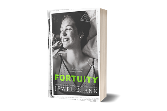 Paperback mockup up of a cover of Fortuity by Jewel E. Ann a contemporary romance