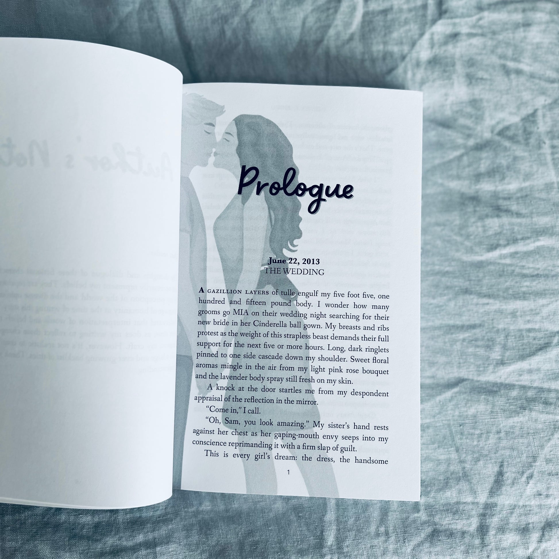 photo of the interior prologue page for the illustrated edition paperback of Undeniably You by Jewel E. Ann. Shows illustrated couple in the background of the page