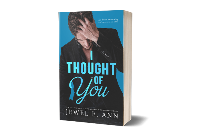 Paperback mockup of I Thought of You cover by Jewel E Ann, a contemporary romance