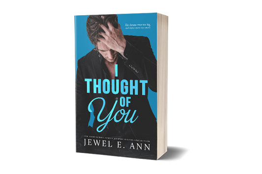 Paperback mockup of I Thought of You cover by Jewel E Ann, a contemporary romance