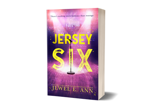 Paperback mockup up of a special edition cover of Jersey Six by Jewel E. Ann a romantic suspense novel