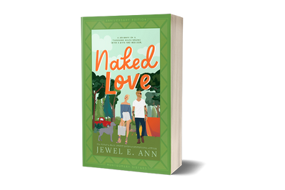 paperback mockup of the illustrated Naked Love cover by Jewel E Ann, a contemporary romance and rom-com