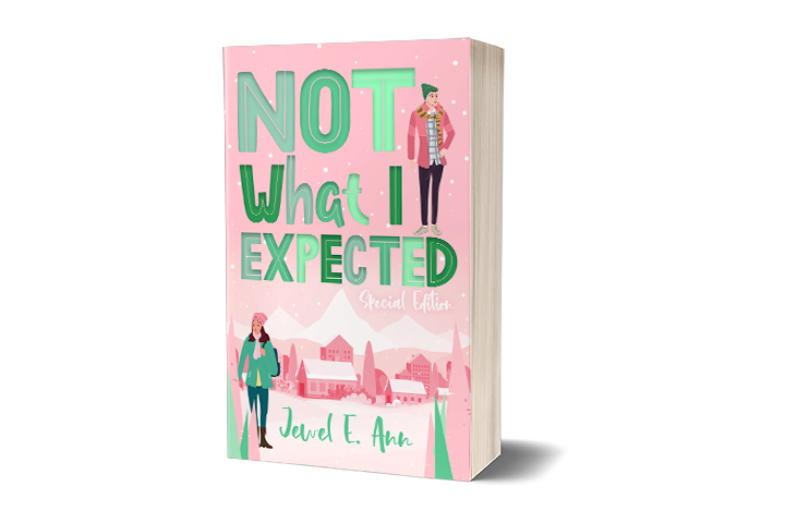 paperback mockup of the illustrated Not What I Expected cover by Jewel E Ann, a contemporary romance and women's fiction novel