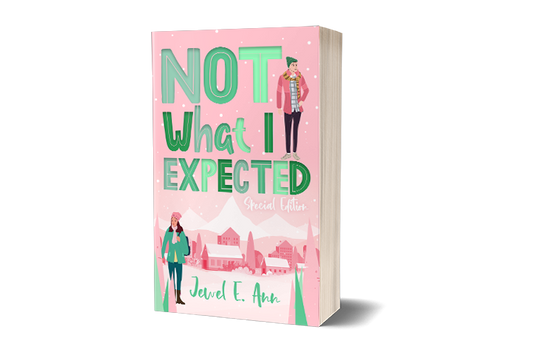 paperback mockup of the illustrated Not What I Expected cover by Jewel E Ann, a contemporary romance and women's fiction novel