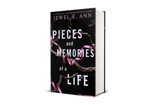 Paperback mockup of the cover of Pieces and Memories of a Life, a combined edition of the books Pieces of a Life and Memories of a Life by Jewel E. Ann, a romantic suspense.