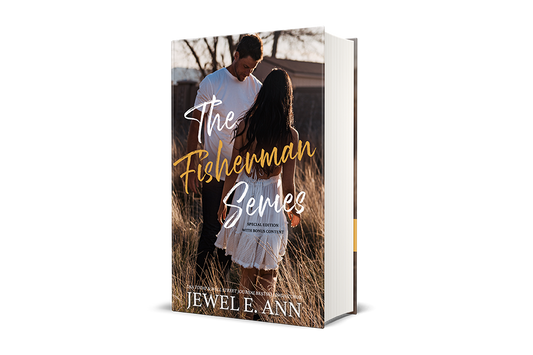 hardcover/paperback mockup of The Fisherman Series cover by Jewel E. Ann and new adult romance.