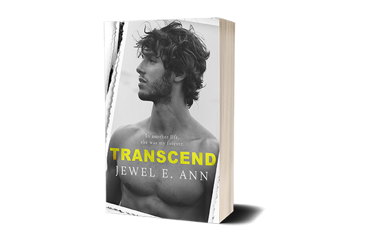 Paperback book mockup up of a cover of Transcend by Jewel E. Ann a contemporary romance