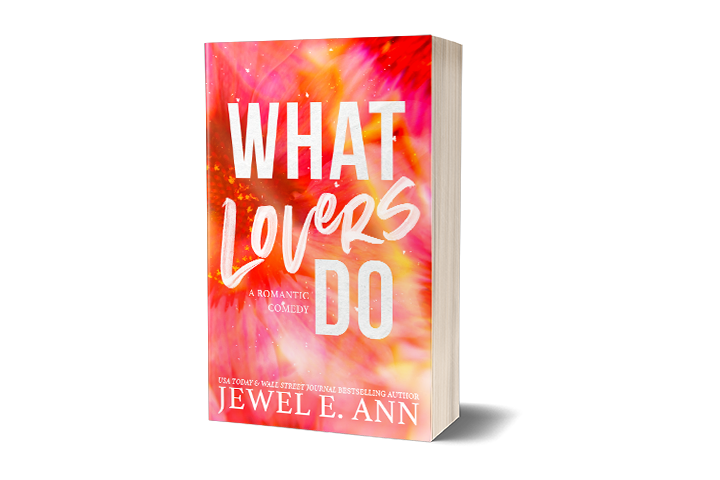 Paperback book mockup up of a cover of What Lovers Do by Jewel E. Ann romantic comedy