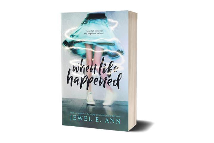 Paperback book mockup up of a cover of When Life Happens by Jewel E. Ann a contemporary romance