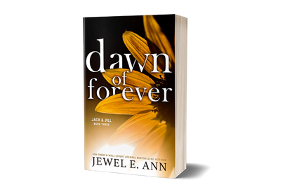 Paperback book mockup up of a cover of Dawn of Forever by Jewel E. Ann a romantic suspense.