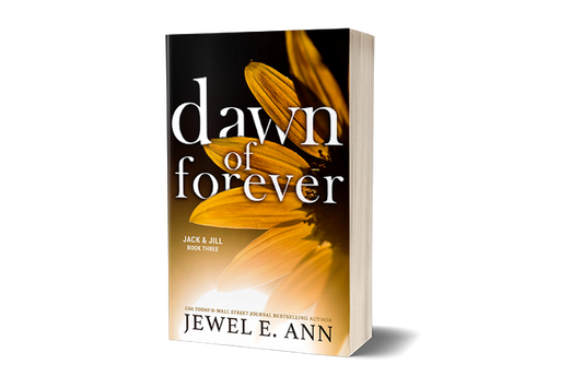 Paperback book mockup up of a cover of Dawn of Forever by Jewel E. Ann a romantic suspense.