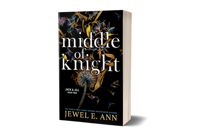 paperback mockup of a cover of Middle of Knight cover by Jewel E Ann, a romantic suspense audiobook